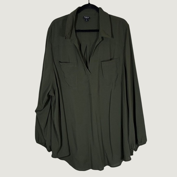 torrid Tops - Torrid Harper Pullover Blouse Olive Green Georgette Pocket Shirt Plus 5X 5XL